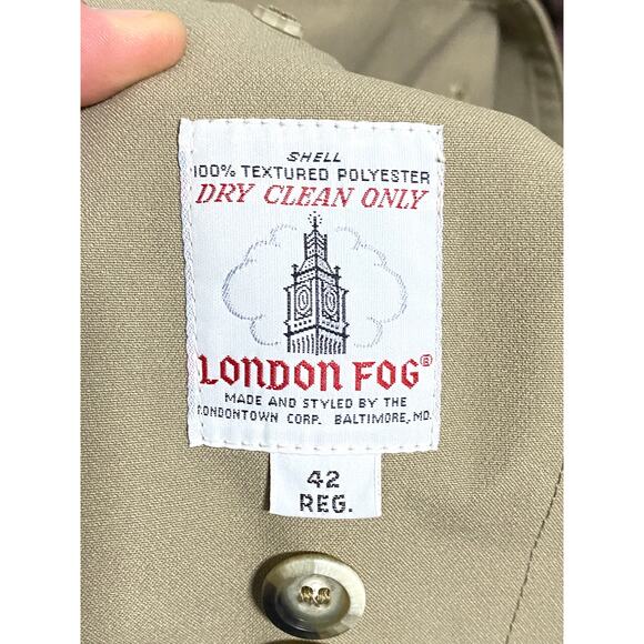 Vintage London Fog Maincoats Raincoat Heavy Lined Trench Coat Mens Size 42R - Picture 6 of 8